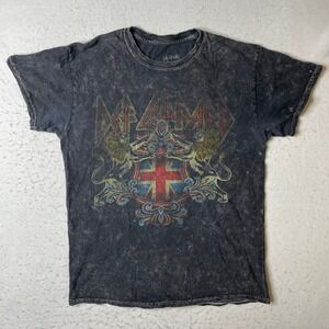 Def Leppard Graphic T-Shirt Mens Medium Black‎ Acid Wash Band Rock Tee